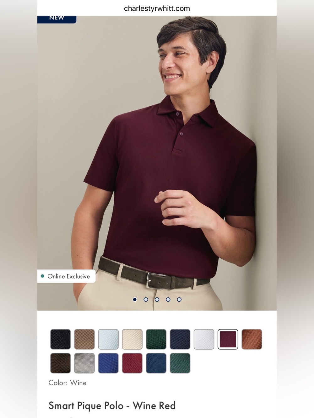 NWT! Charles Tyrwhitt Smart Pique Polo - Wine Red Large